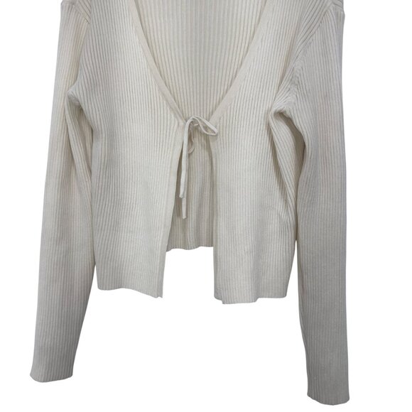 No Boundaries Womens Cream Ribbed Knit Cardigan Sweater SZ XL Tie Front Stretch - Picture 3 of 9